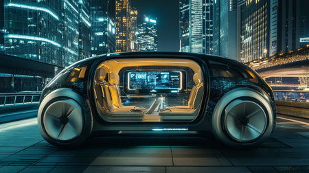 3D rendering of a modern car in the city at night.