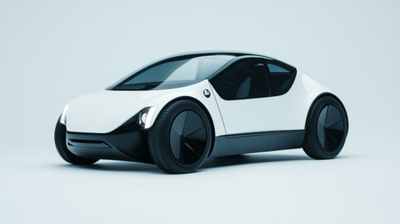 3D rendering of a brand-less generic concept car in studio environmentの写真素材