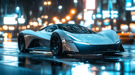 3D rendering of a brand-less generic concept car in the city