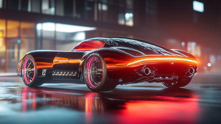 3D rendering of a brand-less generic concept car in the city at night