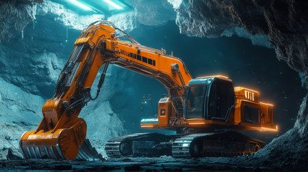 Excavator working in a mine. 3d rendering image.