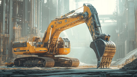 Excavator working on the construction site. 3D rendering.