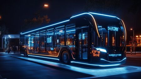 City bus at night, Moscow, Russia. Night city bus.の写真素材