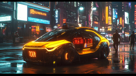 Taxi in Times Square at night. Times Square is a major commercial intersection and tourist attraction in Manhattanのeditorial素材