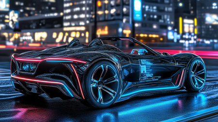 3D rendering of a brand-less generic concept car in the cityの写真素材