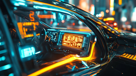 car interior with speedometer on the dashboard. 3d rendering.の写真素材