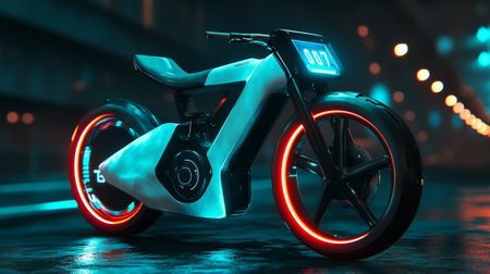 Cyclist in neon light. 3D rendering. Futuristic concept.の写真素材