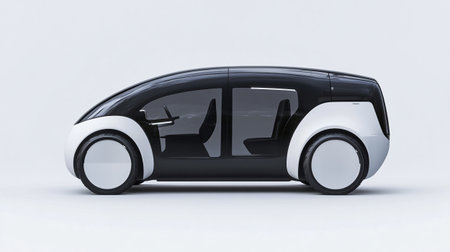 Modern electric car on a white background. 3d rendering. Front view.