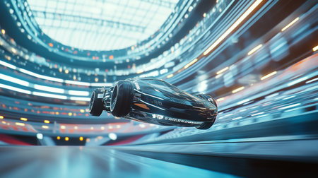 3d rendering of a car driving on the road in the cityの写真素材