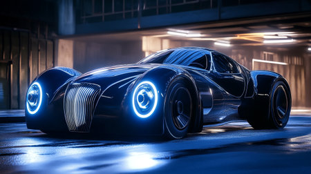 3D rendering of a brand-less generic concept car in a garage