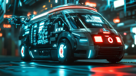 3d rendering of a car in a city street at night