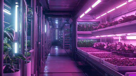 The interior of the greenhouse in neon light. 3d rendering.
