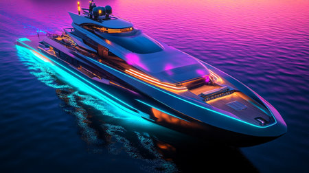luxury yacht in the sea at night. 3d rendering.の写真素材