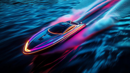 Speedboat on water, 3d render. Computer digital drawing.