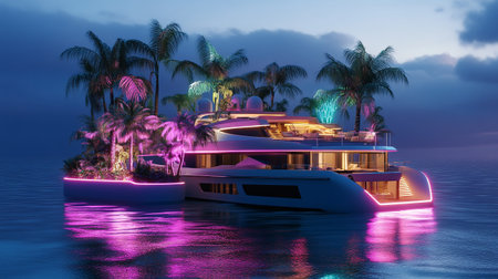 luxury yachts on the sea at night. 3d render
