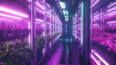 Green plant in a server room. 3d rendering