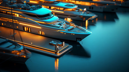 Yachts in the marina at night. 3d renderingの写真素材