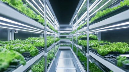Hydroponic Vegetables Growing In Greenhouse. 3d rendering