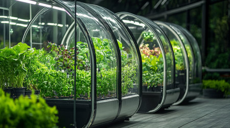 Organic vegetable hydroponic farm in glasshouse, stock photoの写真素材