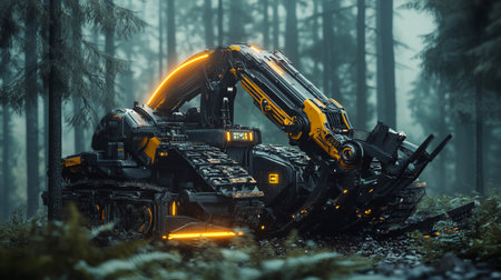 Futuristic vehicle in the dark forest. 3d rendering.の写真素材
