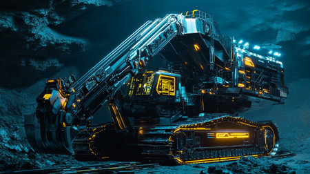 3D rendering of an excavator in the mine at night.の写真素材