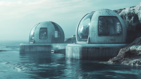 3D rendering of a futuristic building in the sea. Futuristic architectureの写真素材