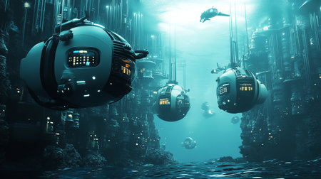 Underwater world. Futuristic underwater world. 3D Renderingの写真素材