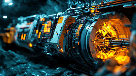 3d illustration of electric train in the mine, close-upの写真素材