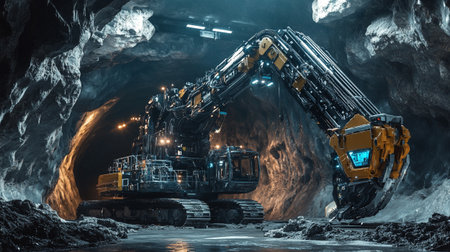 Excavator at work in a mine. 3d rendering.の写真素材