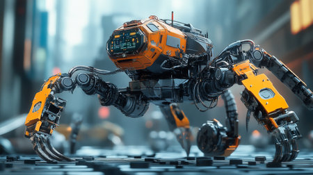 3D rendering of a robot in a futuristic setting. Futuristic technology concept.の写真素材