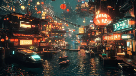 Night view of a canal in the center of Tokyo, Japan.の写真素材