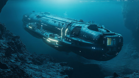 Wreck in deep blue sea. 3d rendering.