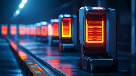 Red traffic lights on the road. Blurred background. 3d rendering