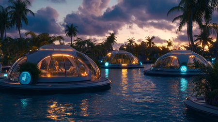 The water park at night in Miami Beach, Florida.
