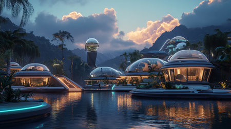 Panoramic view of Marina Bay Sands. Marina Bay Sands is an integrated resort and casino in Singapore