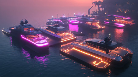 3D CG rendering of Boat and ship in the sea at night
