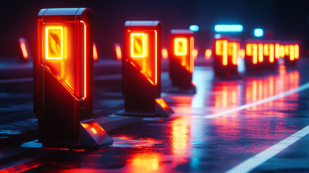 Traffic light in the street at night. 3D rendering.の写真素材