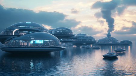 futuristic city in the sky. 3d render and illustrationの写真素材