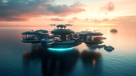 3D CG rendering of floating structures in the seaの写真素材