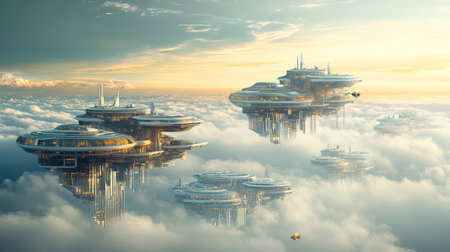Fantasy alien planet in the clouds. 3D illustration render.