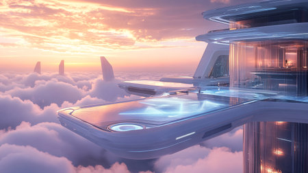 3d rendering of the future of the city in the clouds.