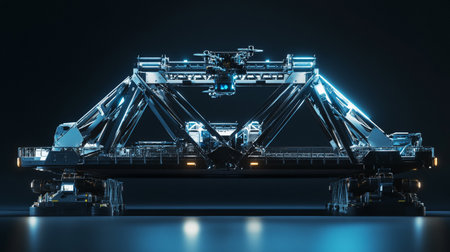 3d rendering of the mechanism of the bridge on a dark background