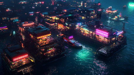 Night view of the port of Rotterdam, Holland. 3D rendering