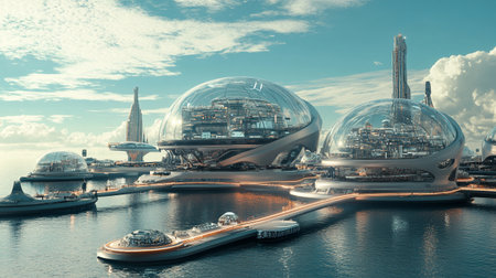 Futuristic city in the form of a glass ball. 3d rendering