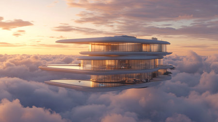 3D CG rendering of Modern building in the clouds. 3D illustration