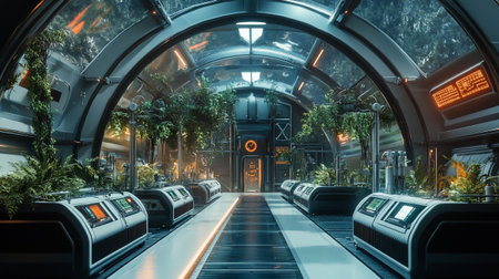 Futuristic corridor in a futuristic building. 3d rendering.の写真素材