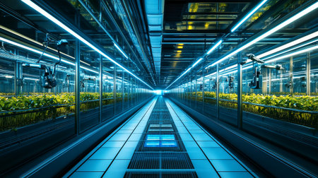 Futuristic corridor of a modern industrial plant. 3D renderingの写真素材