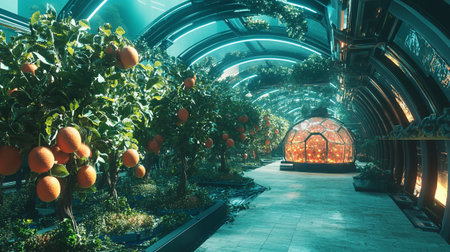 Orange garden at night in Shanghai, China. Toned.の写真素材