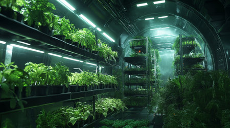 Greenhouse with rows of plants in the greenhouse. Greenhouse conceptの写真素材