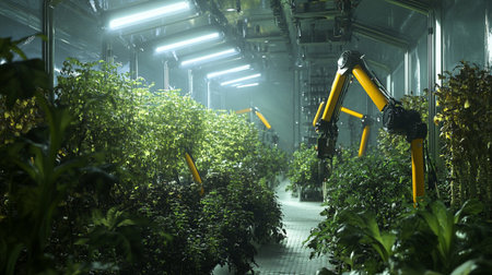 Tropical garden in hothouse. Greenhouse concept.